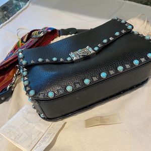 Valentino Purse Black Turquoise Guitar Rockstud Rolling